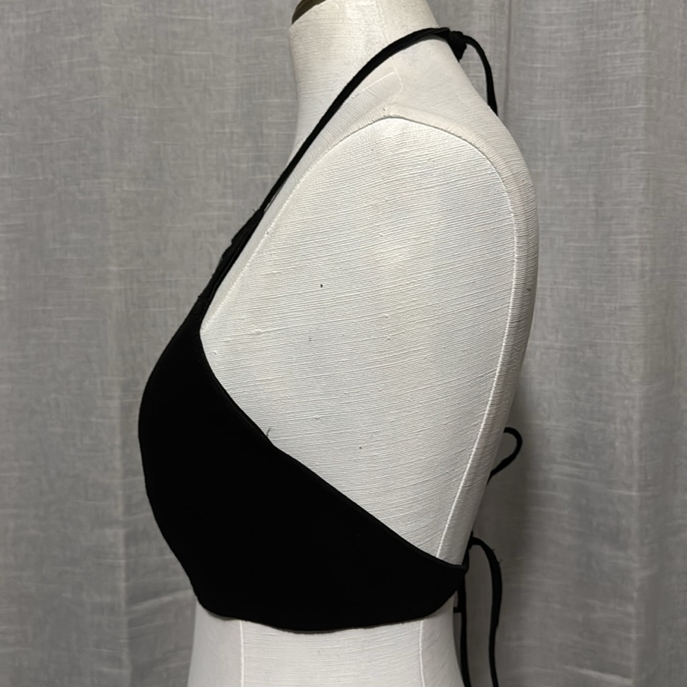 Genuine Leather Halter Top-M-Black with Embroidered Front Detail-Ties-Like New - Picture 7 of 14